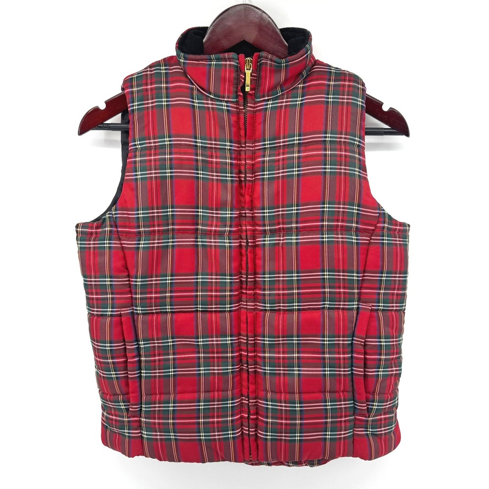 Chaps Puffer Vest Women PM Red Plaid Quilted Sleeveless Holiday Preppy Gorpcore